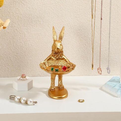 Ciieeo Small Golden Bunny Figurine Jewelry Ring Tray Decorative Serving Rabbit Statue Ornament Standing Bunny Animal Sculpture Home Arts Desktop Accessories in Saudi Arabia