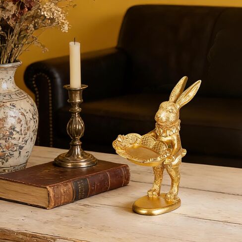 Ciieeo Small Golden Bunny Figurine Jewelry Ring Tray Decorative Serving Rabbit Statue Ornament Standing Bunny Animal Sculpture Home Arts Desktop Accessories in Saudi Arabia