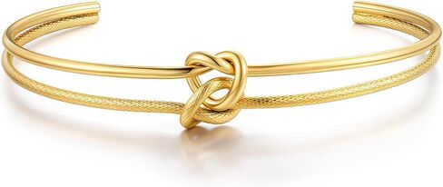 Turandoss Gold Knot Bangle Bracelets for Women - Dainty 18K Gold Plated Cuff Bangle Bracelets for Women Trendy Personalized Open Love Knot Bracelet Adjustable Cuff Bracelet Birthday Jewelry Gifts in Saudi Arabia