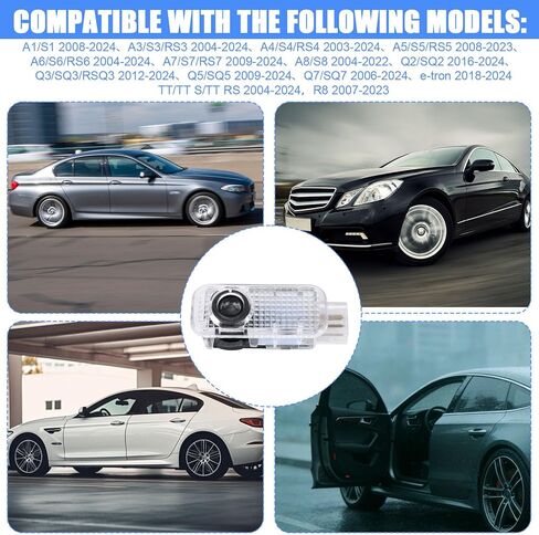 4pcs Never Fade LED Door Light Logo Projection, Car Door Puddle Panel Lights Logo Projector Automotive Accessories Compatible with A3/A4/A5/A6/A7/A8/Q3/Q5/Q7/R8/TT/RS/S3/S4/S5/S6 (4 Rings) in Saudi Arabia