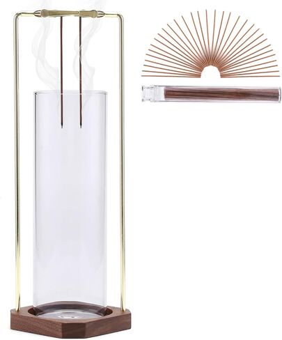  حامل البخور، صينية طبق بخور من الخشب الصلب، مشبك معدني مزدوج وصائد رماد زجاجي، مبخرة مصنوعة يدويًا رأسًا على عقب لديكور غرفة السبا واليوجا والتأمل in Kuwait