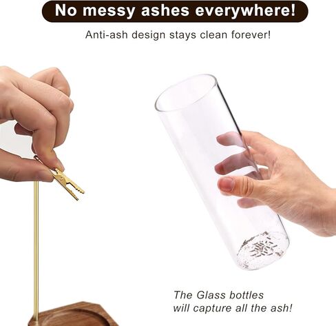  حامل البخور، صينية طبق بخور من الخشب الصلب، مشبك معدني مزدوج وصائد رماد زجاجي، مبخرة مصنوعة يدويًا رأسًا على عقب لديكور غرفة السبا واليوجا والتأمل in Kuwait