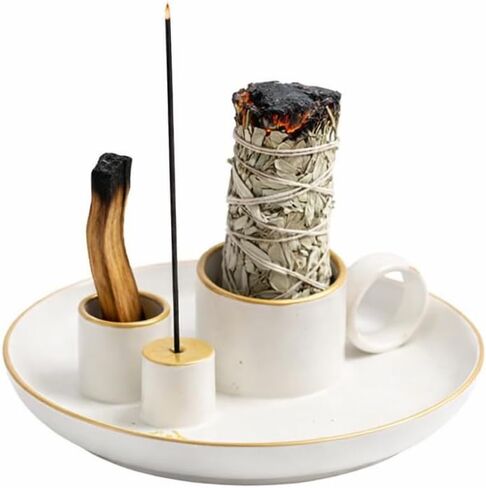 Palo Santo Holder, Sage Holder for Burning, Palo Santo Holder and Incense Burning, Sage Holder for Burning Bowl with Sage Tray, Ash Catcher for Smudging & Meditation, Valentine’s Day Gift (Black) in Saudi Arabia