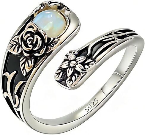 925 Sterling Silver Adjustable Spoon Ring - Vintage Boho Open Finger Jewelry thumb rings for women, Handmade Thumb Ring with Nature Inspired Designs in Saudi Arabia