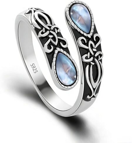 925 Sterling Silver Adjustable Spoon Ring - Vintage Boho Open Finger Jewelry thumb rings for women, Handmade Thumb Ring with Nature Inspired Designs in Saudi Arabia