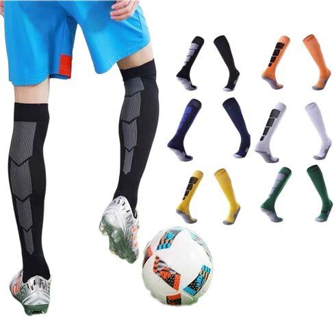 Professional Over-the-Knee Soccer Socks for Men and Women, Multi-Color High-Cut Thick Towel Bottom, US Size 6-11 in Saudi Arabia