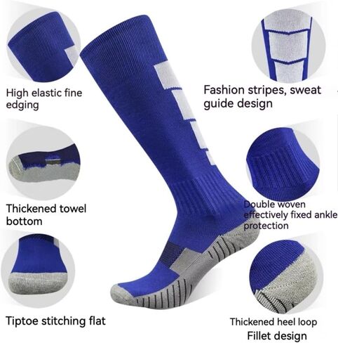 Professional Over-the-Knee Soccer Socks for Men and Women, Multi-Color High-Cut Thick Towel Bottom, US Size 6-11 in Saudi Arabia