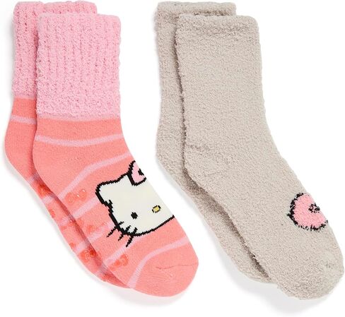 Hello Kitty womens 2 Pack Popo Cuff Fuzzy Crew Socks in Saudi Arabia