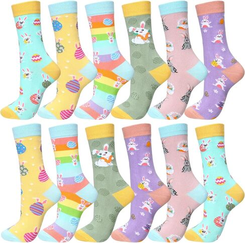 Funtery 12 Pairs of Easter Socks Women rabbits Easter Egg St. Patrick's Day Novelty Design Crew Socks Easter Gifts in Saudi Arabia