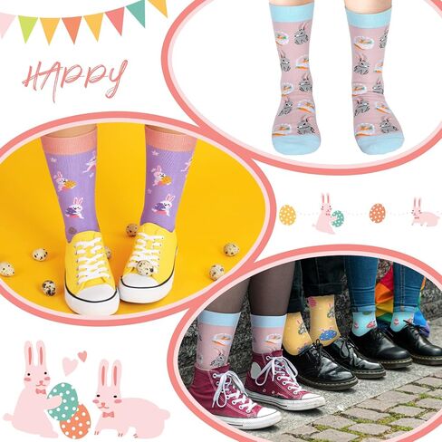 Funtery 12 Pairs of Easter Socks Women rabbits Easter Egg St. Patrick's Day Novelty Design Crew Socks Easter Gifts in Saudi Arabia