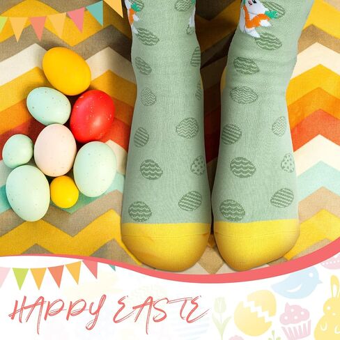 Funtery 12 Pairs of Easter Socks Women rabbits Easter Egg St. Patrick's Day Novelty Design Crew Socks Easter Gifts in Saudi Arabia