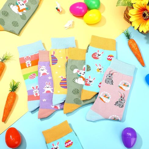 Funtery 12 Pairs of Easter Socks Women rabbits Easter Egg St. Patrick's Day Novelty Design Crew Socks Easter Gifts in Saudi Arabia