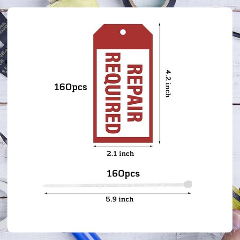 160 PCS Repair Required Tags 4.2 x 2.1 Inch Red Tags with Plastic Ties Hang Tag for Broken Equipment Parts Mechanic Maintenance Repair Label in Kuwait