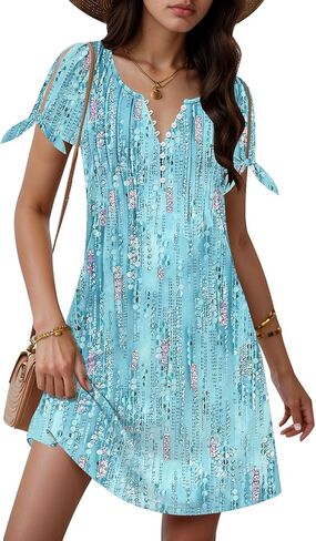 ETCYY Beach Dresses for Women 2026 Vacation Swim Suits Cover ups Short Sleeve Summer Dress V Neck Button Down Boho Sun Dress in Saudi Arabia