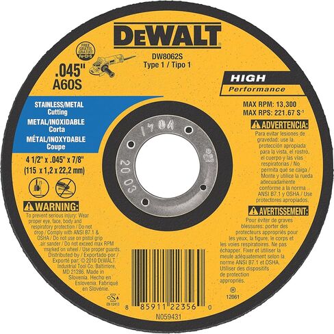 عجلة قطع رفيعة DeWaltDW8062S Cfree، مقاس 4-1/2 بوصة × 0.045 × 7/8 بوصة in Kuwait
