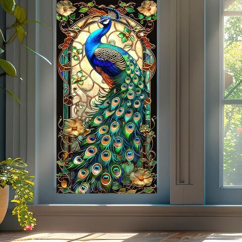 Stained Glass Window Film 17.7x39.3 inch Geometry Grid Floral Window Privacy Film Stained Decals Static Cling Sun Blocking Decor for Home Office Windows Door Glass Partitions in Saudi Arabia