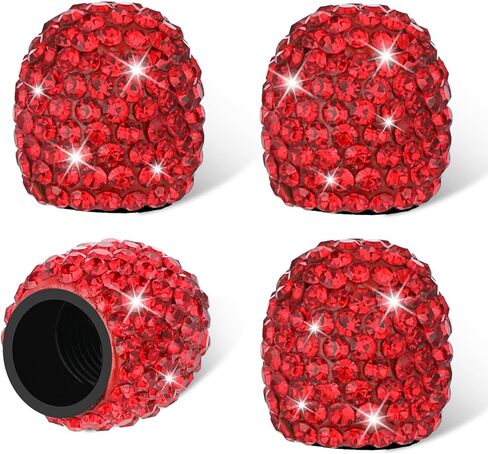 4 Pcs Red Tire Valve Caps Bling Crystal Tire Valve Stem Caps Handmade Rhinestone Car Accessories Universal Tires Valves Stem Covers Corrosion Resistant for Cars Trucks SUV Motorcycles Bikes in Saudi Arabia