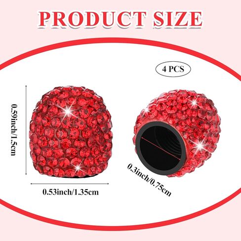 4 Pcs Red Tire Valve Caps Bling Crystal Tire Valve Stem Caps Handmade Rhinestone Car Accessories Universal Tires Valves Stem Covers Corrosion Resistant for Cars Trucks SUV Motorcycles Bikes in Saudi Arabia