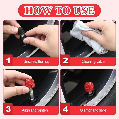 4 Pcs Red Tire Valve Caps Bling Crystal Tire Valve Stem Caps Handmade Rhinestone Car Accessories Universal Tires Valves Stem Covers Corrosion Resistant for Cars Trucks SUV Motorcycles Bikes in Saudi Arabia