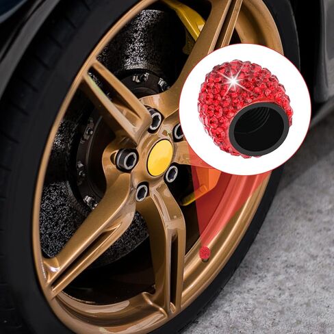 4 Pcs Red Tire Valve Caps Bling Crystal Tire Valve Stem Caps Handmade Rhinestone Car Accessories Universal Tires Valves Stem Covers Corrosion Resistant for Cars Trucks SUV Motorcycles Bikes in Saudi Arabia