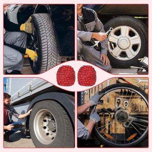 4 Pcs Red Tire Valve Caps Bling Crystal Tire Valve Stem Caps Handmade Rhinestone Car Accessories Universal Tires Valves Stem Covers Corrosion Resistant for Cars Trucks SUV Motorcycles Bikes in Saudi Arabia