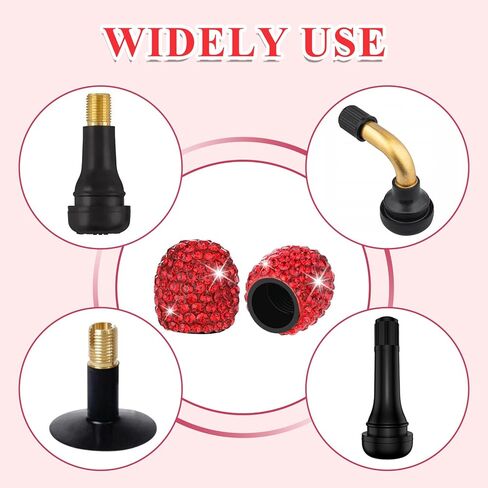4 Pcs Red Tire Valve Caps Bling Crystal Tire Valve Stem Caps Handmade Rhinestone Car Accessories Universal Tires Valves Stem Covers Corrosion Resistant for Cars Trucks SUV Motorcycles Bikes in Saudi Arabia
