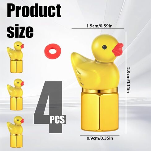4 Pcs Cute Duck Tire Valve Stem Cap, Decorative Tires Valves Caps, Glow in The Dark Tire Valve Caps, Wheel Accessories, Universal for Cars, Motorcycles, Trucks and Bicycles (Gold) in Saudi Arabia