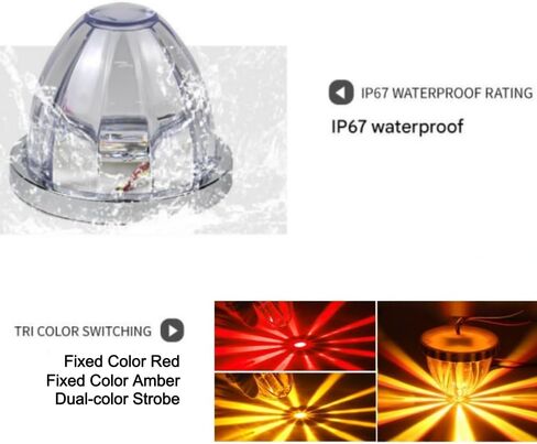 2PCS Dual Revolution LED Watermelon Lights with Bracket, Semi Truck Marker Lights with 3 Color Modes, Super Bright Star Watermelon LED Light, Universal Underglow Light for Trucks (Red and Amber) in Saudi Arabia