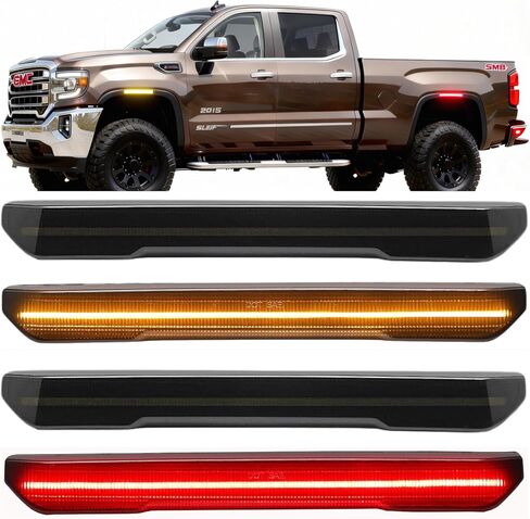 4 Pcs Front & Rear Amber LED Side Marker Light Compatible with 2020-2024 GMC Sierra 2500HD 3500HD Pickup Truck Fender Lights Running Smoked Lens in Saudi Arabia