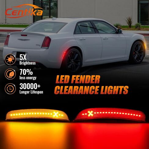 مصابيح LED جانبية باللون الأحمر والعنبر لسيارة Chrysler-300 2015-2021، علامات جانبية للحاجز الأمامي والخلفي باللون البرتقالي والأحمر للسائق، مصباح ممتص الصدمات الجانبي للركاب Xstyle Spirit Snake، 4 قطع (في انتظار براءة اختراع) in Kuwait