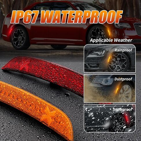 مصابيح LED جانبية باللون الأحمر والعنبر لسيارة Chrysler-300 2015-2021، علامات جانبية للحاجز الأمامي والخلفي باللون البرتقالي والأحمر للسائق، مصباح ممتص الصدمات الجانبي للركاب Xstyle Spirit Snake، 4 قطع (في انتظار براءة اختراع) in Kuwait