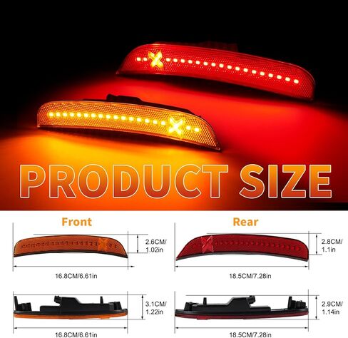 مصابيح LED جانبية باللون الأحمر والعنبر لسيارة Chrysler-300 2015-2021، علامات جانبية للحاجز الأمامي والخلفي باللون البرتقالي والأحمر للسائق، مصباح ممتص الصدمات الجانبي للركاب Xstyle Spirit Snake، 4 قطع (في انتظار براءة اختراع) in Kuwait