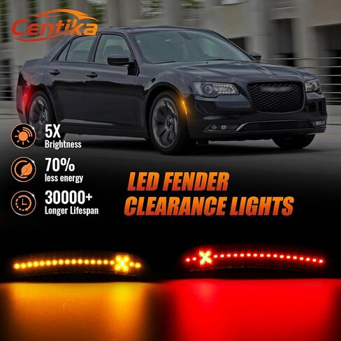 4 قطع مصابيح LED للعلامات الجانبية مصابيح علامة حمراء كهرمانية لكرايسلر 300 2015-2021، المصد الخلفي الأمامي، ضوء ركن ركن السيارة، عدسة مدخنة Xstyle Spirit Snake Series (في انتظار براءة اختراع) in Kuwait