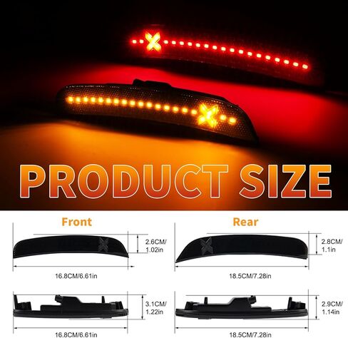 4 قطع مصابيح LED للعلامات الجانبية مصابيح علامة حمراء كهرمانية لكرايسلر 300 2015-2021، المصد الخلفي الأمامي، ضوء ركن ركن السيارة، عدسة مدخنة Xstyle Spirit Snake Series (في انتظار براءة اختراع) in Kuwait