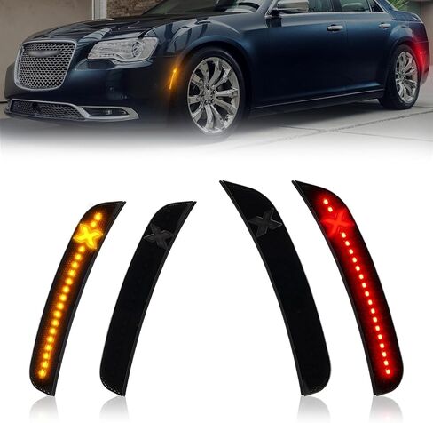 4 قطع مصابيح LED للعلامات الجانبية مصابيح علامة حمراء كهرمانية لكرايسلر 300 2015-2021، المصد الخلفي الأمامي، ضوء ركن ركن السيارة، عدسة مدخنة Xstyle Spirit Snake Series (في انتظار براءة اختراع) in Kuwait