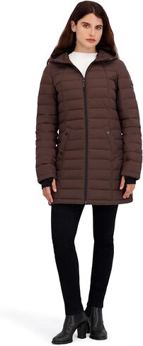 HFX Women's Mid-Weight Stretch Puffer Jacket – Water-Resistant, Insulated Coat, Recycled Fill, Thumbhole Cuffs, Contoured Fit in Saudi Arabia