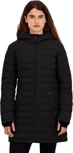 HFX Women's Mid-Weight Stretch Puffer Jacket – Water-Resistant, Insulated Coat, Recycled Fill, Thumbhole Cuffs, Contoured Fit in Saudi Arabia