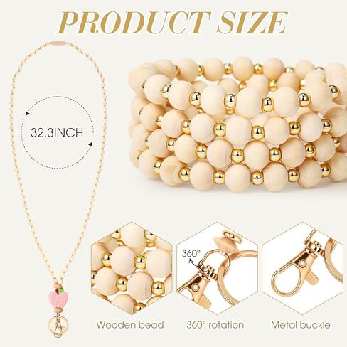 Tondiamo 3 Pcs Teacher Lanyard Gifts with ID Holder Rainbow Retractable Women Badge Lanyard Holders Wooden Beaded Teacher Appreciation Gifts Soft Nurse Necklace for Women Employees ID Badges and Keys in Saudi Arabia