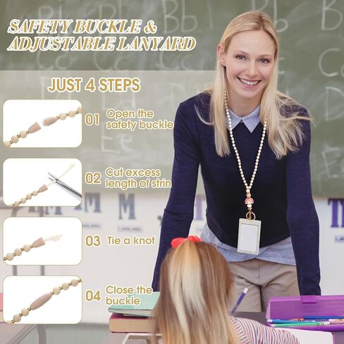 Tondiamo 3 Pcs Teacher Lanyard Gifts with ID Holder Rainbow Retractable Women Badge Lanyard Holders Wooden Beaded Teacher Appreciation Gifts Soft Nurse Necklace for Women Employees ID Badges and Keys in Saudi Arabia