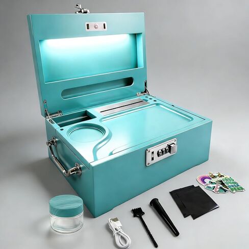صندوق تخزين LED من Giftidea مع قفل مجمع، صندوق خيزران أسود كبير مع صينية ومقصورات قابلة للإزالة، صندوق خشبي مزخرف مع برطمان محكم، فرشاة وإكسسوارات كهدية رائعة لعيد الميلاد in Kuwait