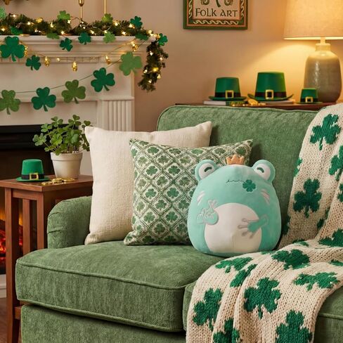 St. Patrick's Day Decoration Lucky Frog Plush Toy | Cute Green Stuffed Animal with Four-Leaf Clover & Fingers Crossed Good Luck Charm Gift for Kids & Adults | Soft Squishy Irish Holiday Decor Pillow in Saudi Arabia