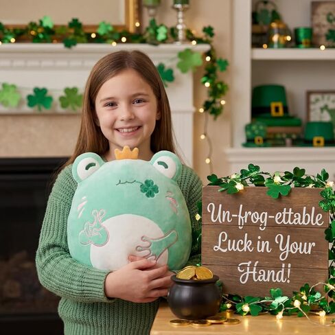 St. Patrick's Day Decoration Lucky Frog Plush Toy | Cute Green Stuffed Animal with Four-Leaf Clover & Fingers Crossed Good Luck Charm Gift for Kids & Adults | Soft Squishy Irish Holiday Decor Pillow in Saudi Arabia