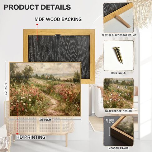خمر مؤطرة قماش جدار الفن البلد الطبيعة المناظر الطبيعية زهرة برية اللوحة طباعة مزرعة زهرة صورة جدار ديكور الأعمال الفنية الحديثة لغرفة المعيشة غرفة نوم الحمام Cottagecore ديكور المنزل 12x16 " in Kuwait