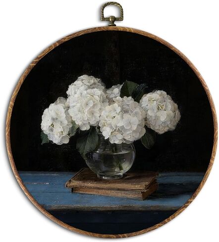 Pigort Vintage Floral Jasmine Oval Wall Art – Cottagecore Botanical Canvas Print, Rustic Floral Framed Hanging Decor for Bedroom, Living Room & Home (10x10 In) (Beige) in Saudi Arabia