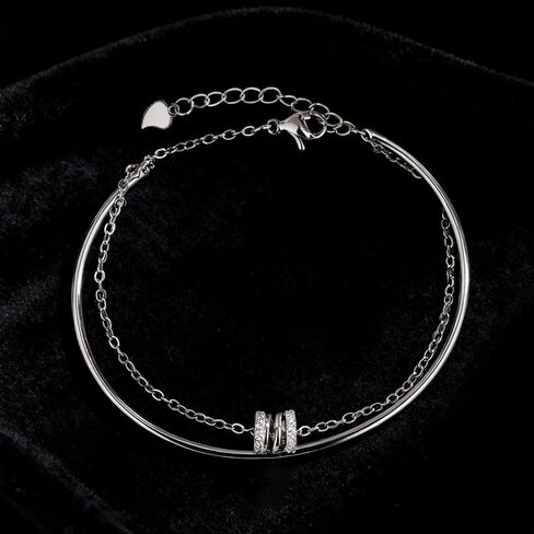 Silver Bracelets for Women Sparkling Zircon Bracelets Silver Layered Bracelet Fashion Jewelry Gifts for Mom Wife in Saudi Arabia