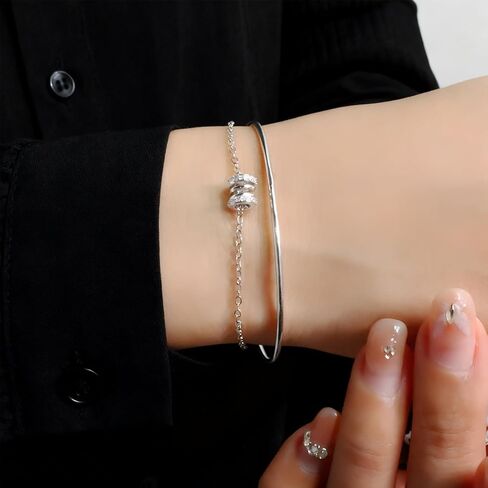 Silver Bracelets for Women Sparkling Zircon Bracelets Silver Layered Bracelet Fashion Jewelry Gifts for Mom Wife in Saudi Arabia