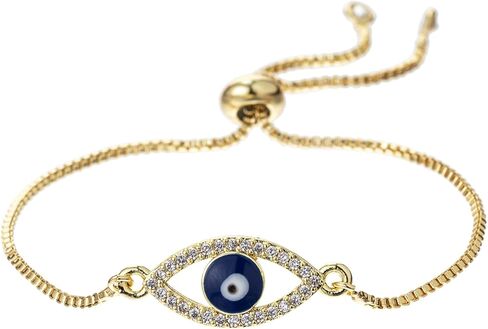 سوار بحليات العين الشريرة للنساء داينتي 14 قيراط مطلي بالذهب الأبيض مرصع بالزركون وعين الشر سلسلة ساحرة سوار قابل للتعديل مجوهرات بسيطة in Kuwait