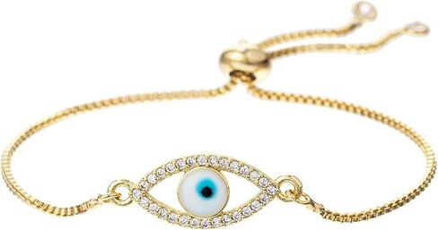 Evil Eye Bracelet for Women Dainty 14K White Gold Plated Zircon Inlay Evil Eye Charm Chain Bracelet Adjustable Minimalist Jewelry in Saudi Arabia