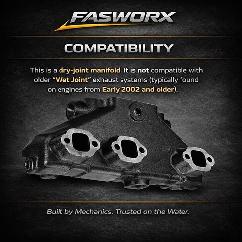 FASWORX Exhaust Manifold & Riser Kit Fits Mercruiser 4.3L V6 (2002-Early 2005), 7 Degree 6.5" Short Elbow, Includes Gaskets, Bolts & Plugs – Dry Joint – Replaces 864612T01, 864309T01, 18-1842 in Saudi Arabia