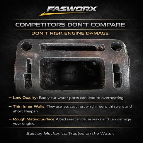FASWORX Exhaust Manifold & Riser Kit Fits Mercruiser 4.3L V6 (2002-Early 2005), 7 Degree 6.5" Short Elbow, Includes Gaskets, Bolts & Plugs – Dry Joint – Replaces 864612T01, 864309T01, 18-1842 in Saudi Arabia